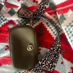 Michael Kors Olive Crossbody Bag with Leopard Strap